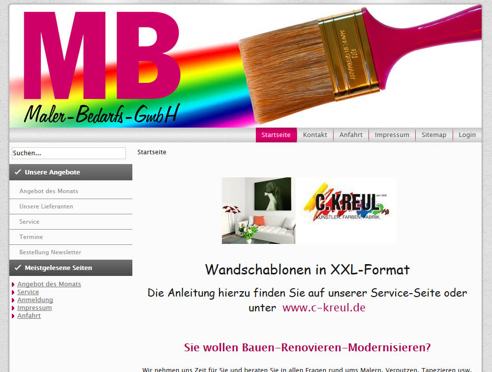 Webdesign für Maler Bedarfs GmbH aus Neustadt bei Coburg