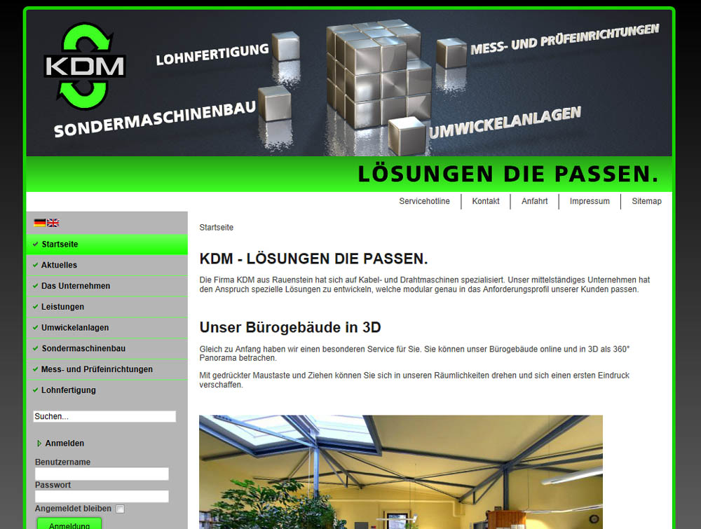 Webdesign für KDM Rauenstein inklusive Mehrsprachigkeit, 360° Panorama und Google maps Routenplaner